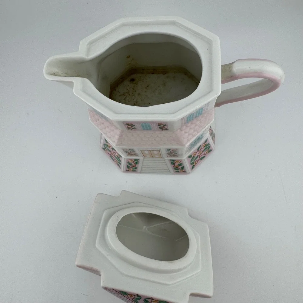 Lenox Village Creamery Pitcher Pink White Good 1991 Porcelain House Vintage